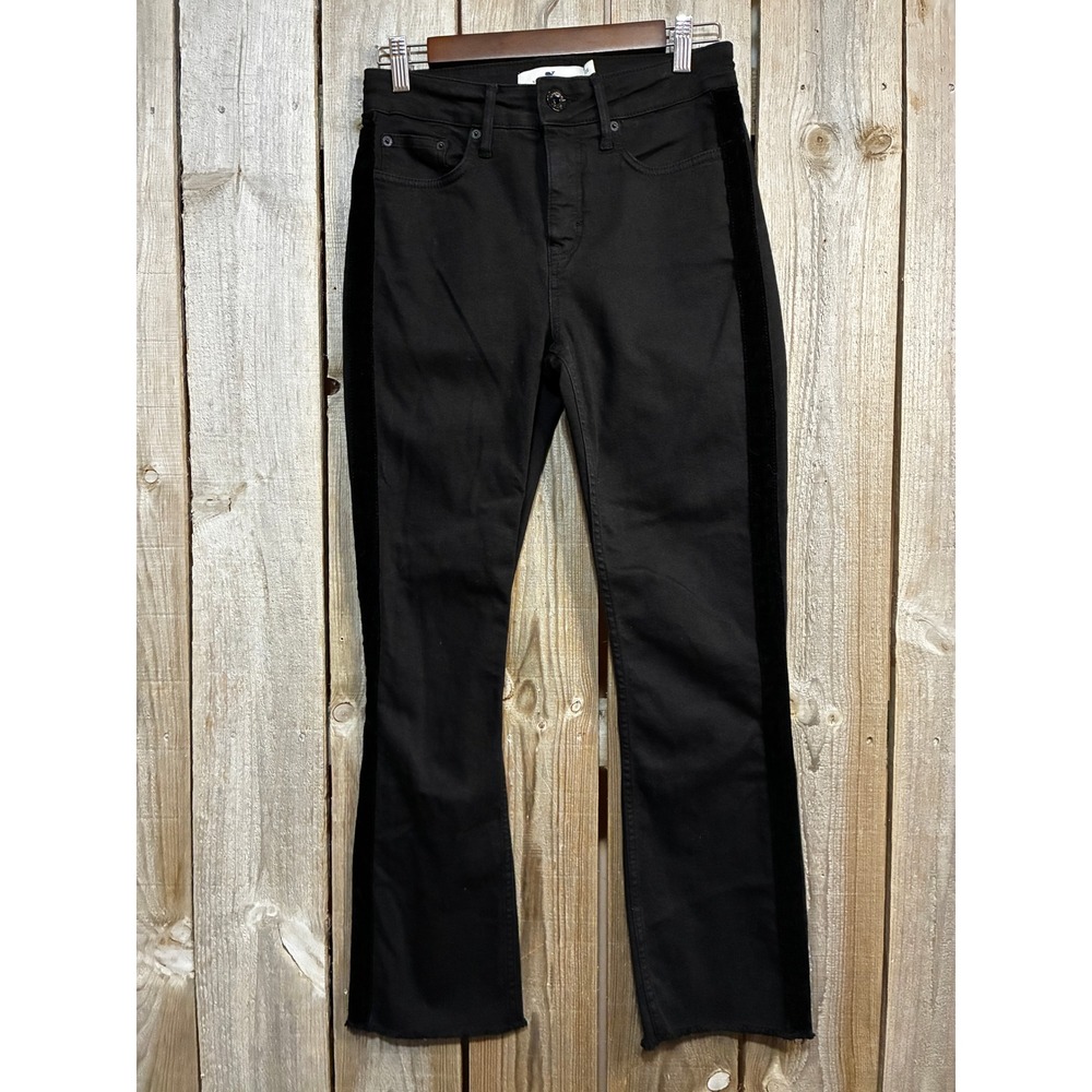 Vineyard Vines Womens Black Velvet Side Stripe High Rise Kick Flare Jeans 25